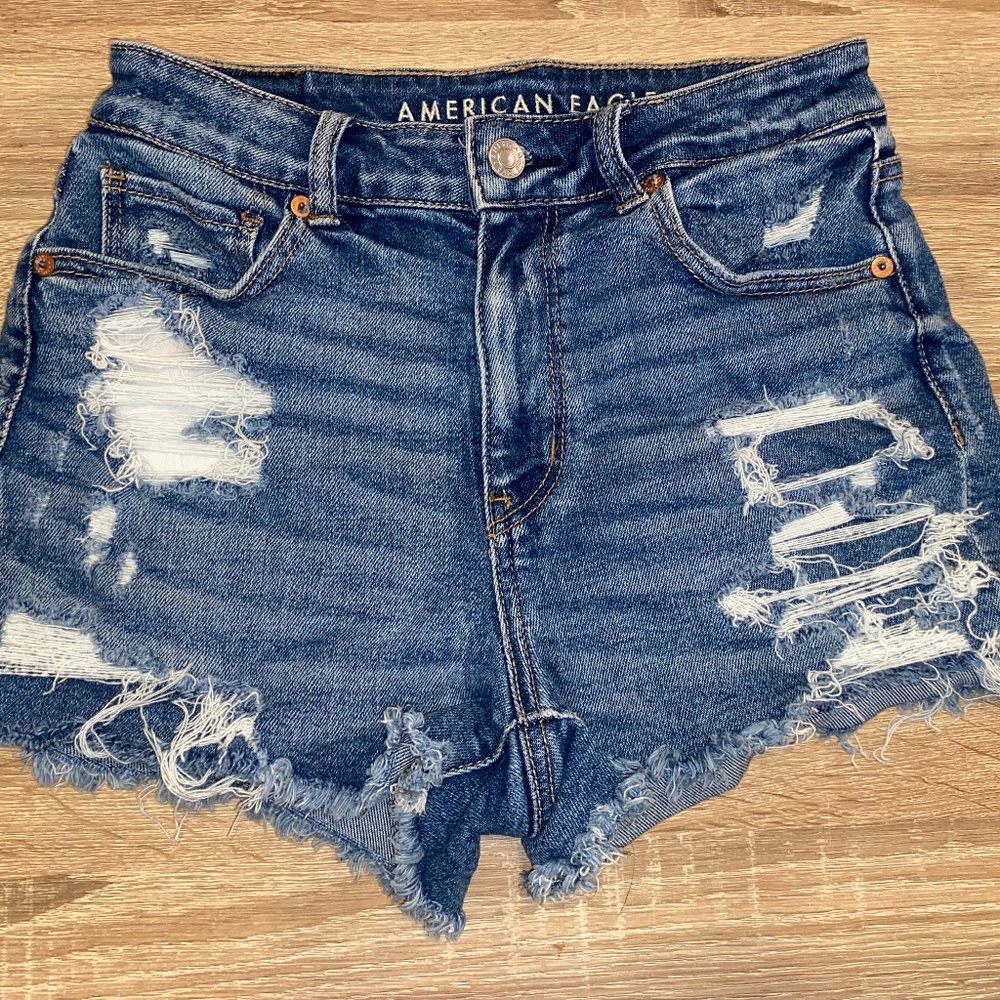 American Eagle Outfitters, Dark Blue Ripped Jean Shorts